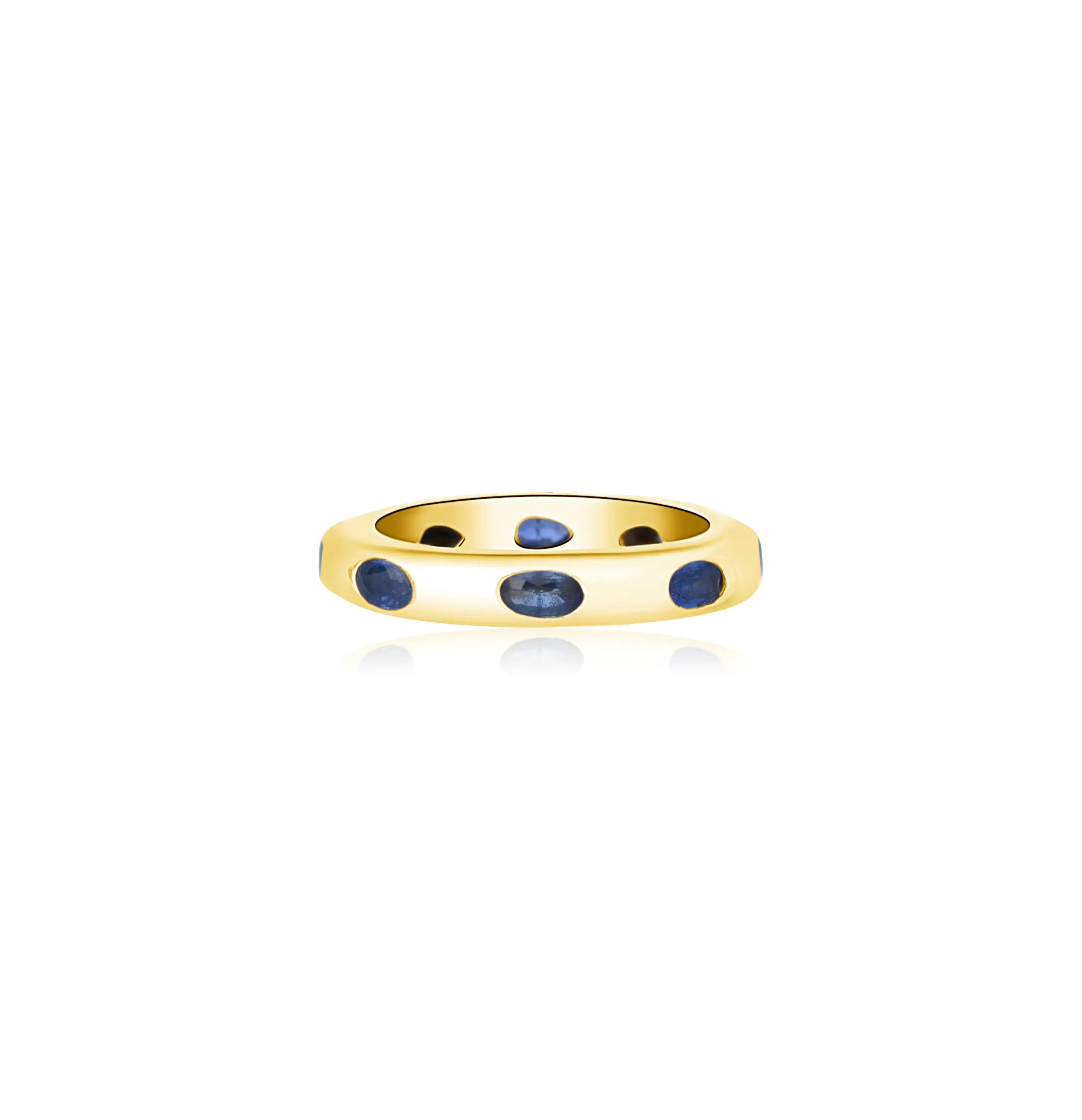 Blue sapphire gypsy ring in 14K yellow gold by JJ Jewelry