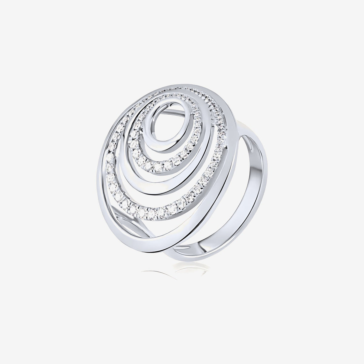 Bold Spiral Pavé Diamond Cocktail Ring in 18K White Gold | JJ Jewelry