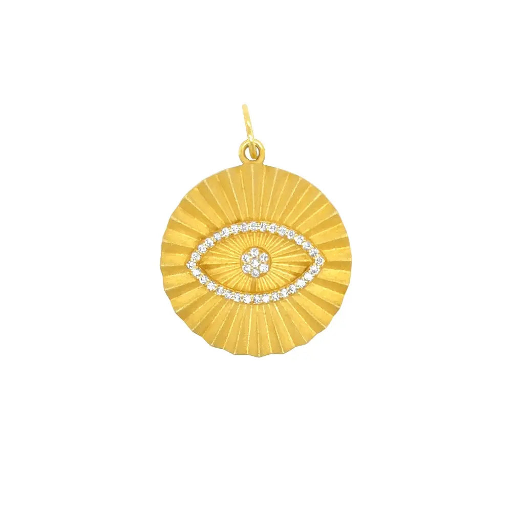 Brushed gold diamond eye pendant in 14K yellow gold by JJ Jewelry