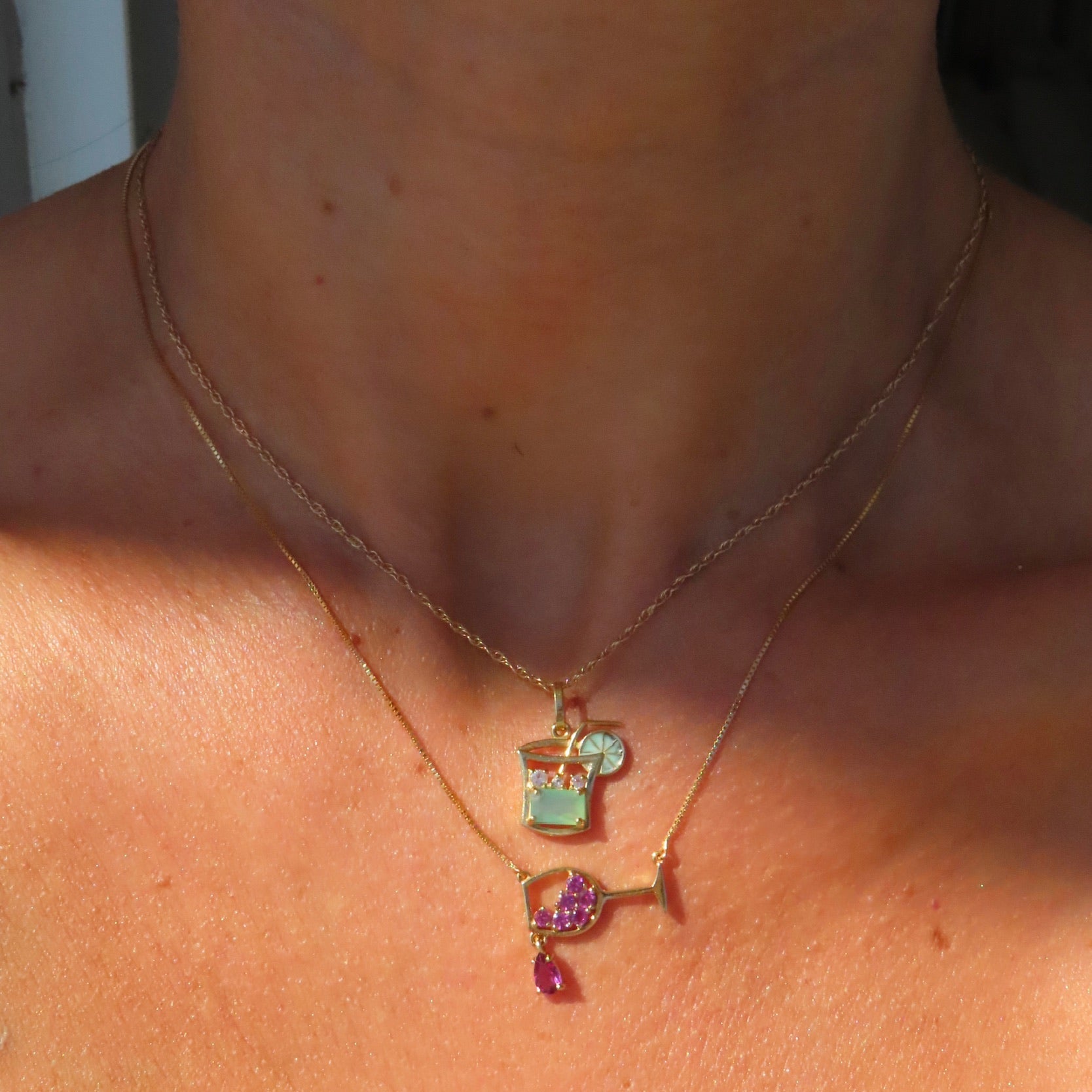 Caipirinha Pendant in 18K Yellow Gold with Green Agate and Diamonds