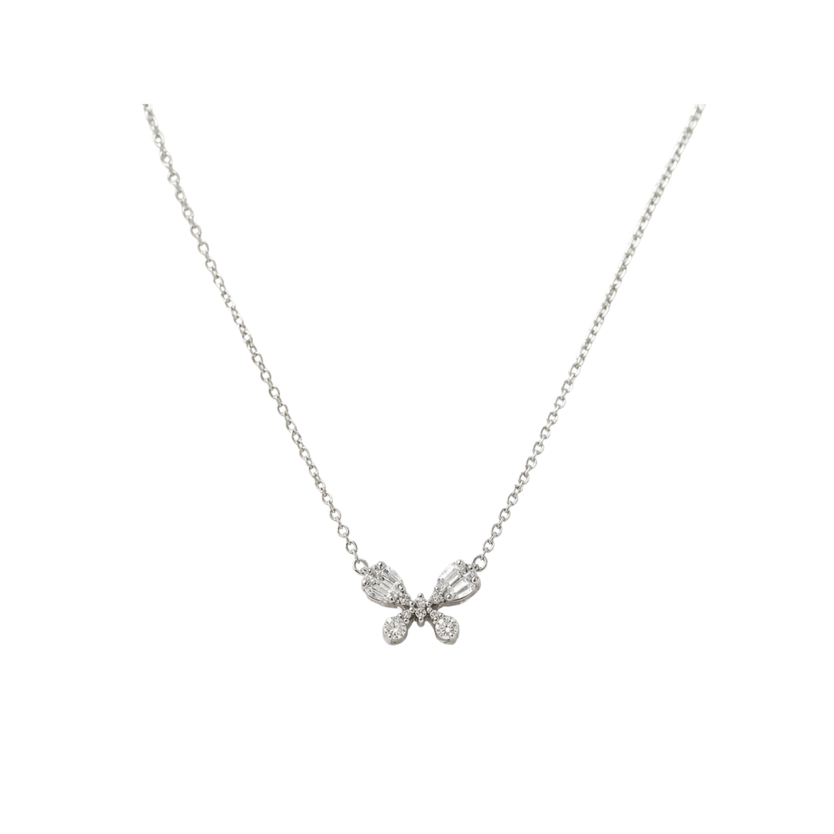 Diamond Butterfly Pendant Necklace in 18K White Gold | JJ Jewelry Miami