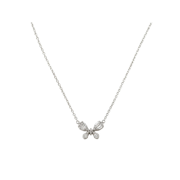 Diamond Butterfly Pendant Necklace in 18K White Gold | JJ Jewelry Miami