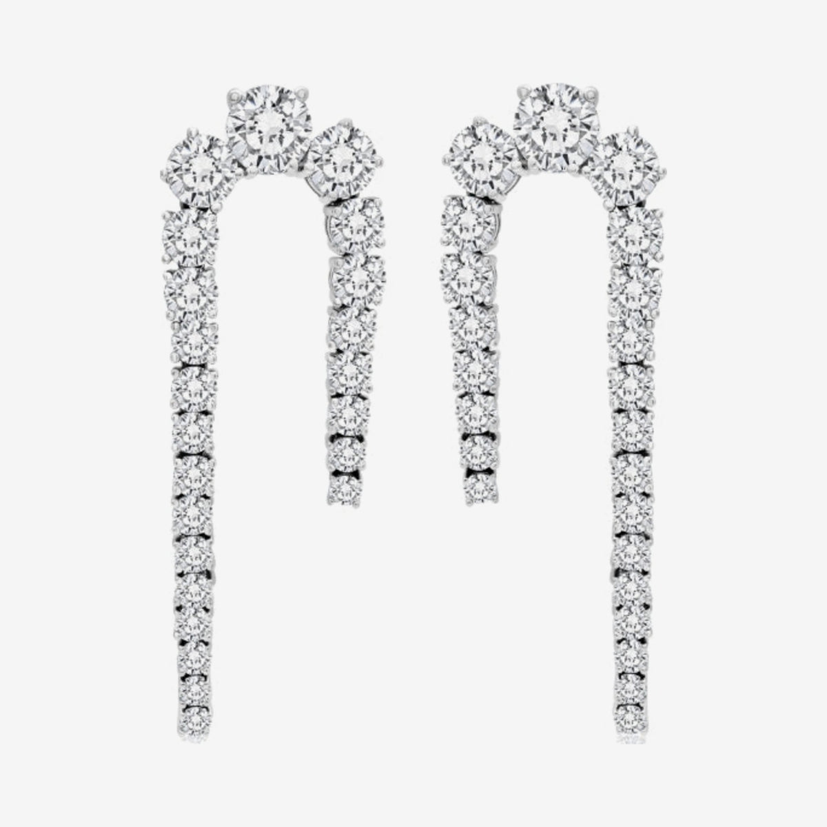 Diamond Cascade Earrings in 18K White Gold, gray background | JJ Jewelry Miami