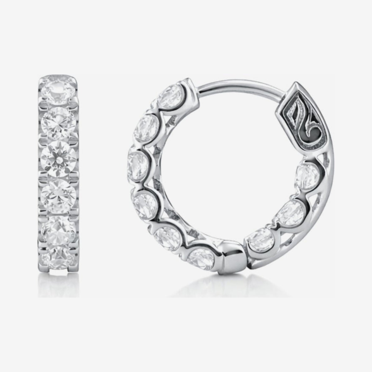 Diamond In and Out Hoop Earrings in 14K White Gold, gray background | JJ Jewelry Miami