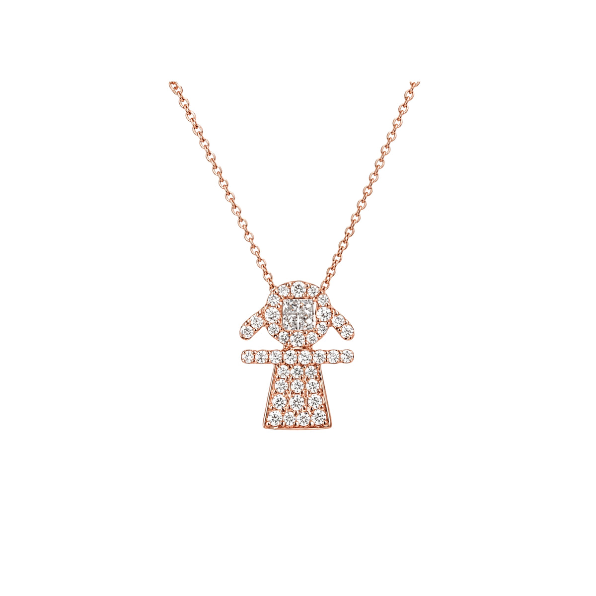 Diamond Pavé Girl Silhouette Pendant Necklace in 18K Rose Gold | JJ Jewelry Miami