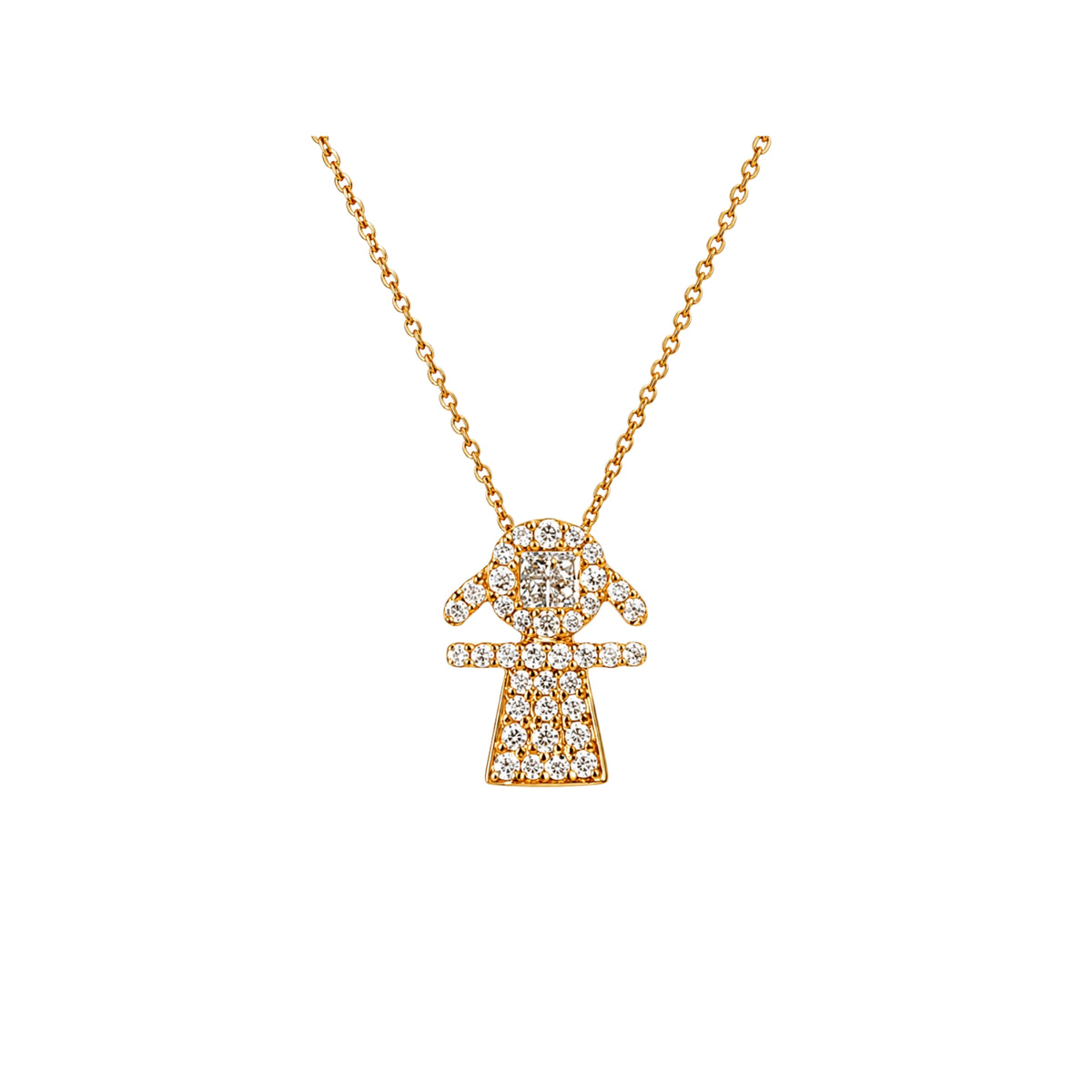 Diamond Pavé Girl Silhouette Pendant Necklace in 18K Yellow Gold | JJ Jewelry Miami