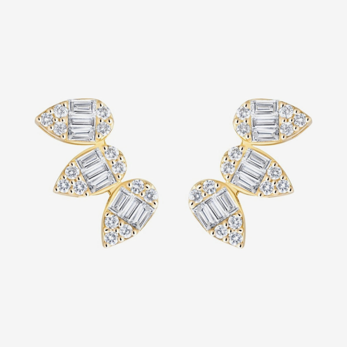 Diamond Petal Ear Crawlers in 14K Yellow Gold, gray background | JJ Jewelry Miami