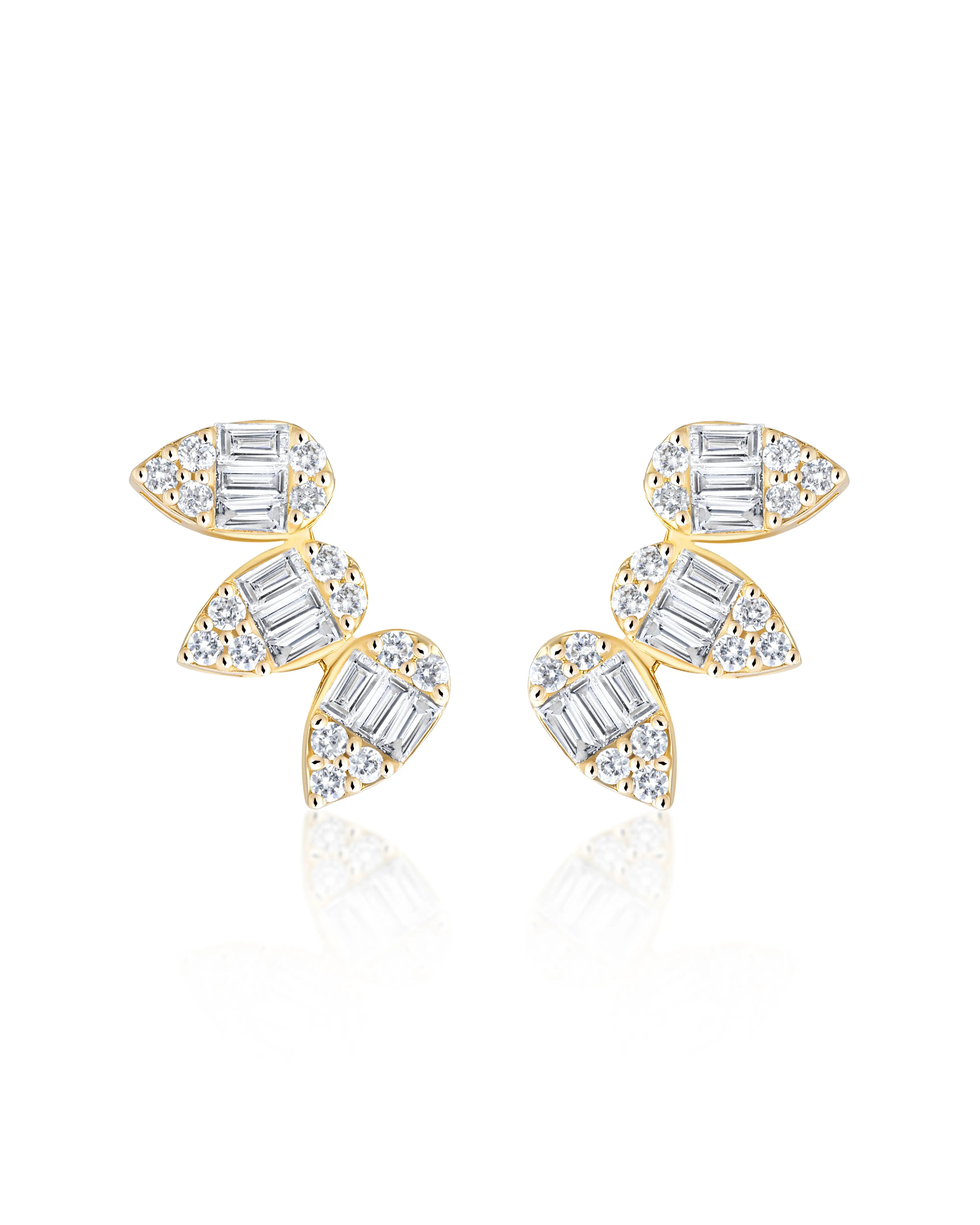 Diamond petal ear crawlers in 14K yellow gold by JJ Jewelry