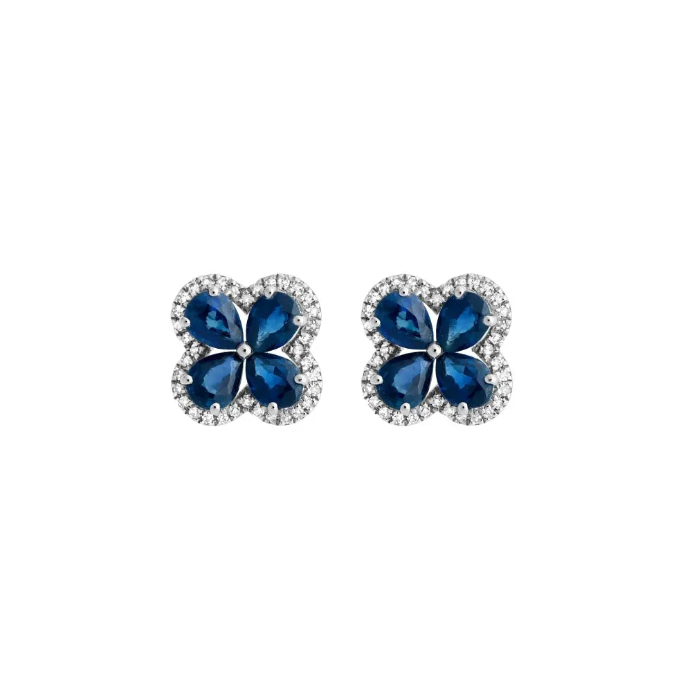 Floral earrings with pear-cut gemstones and diamond halo