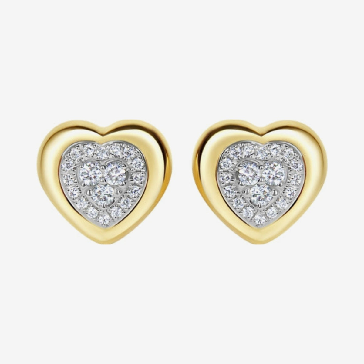 Framed Diamond Stud Earrings in 18K Yellow Gold, gray background | JJ Jewelry Miami