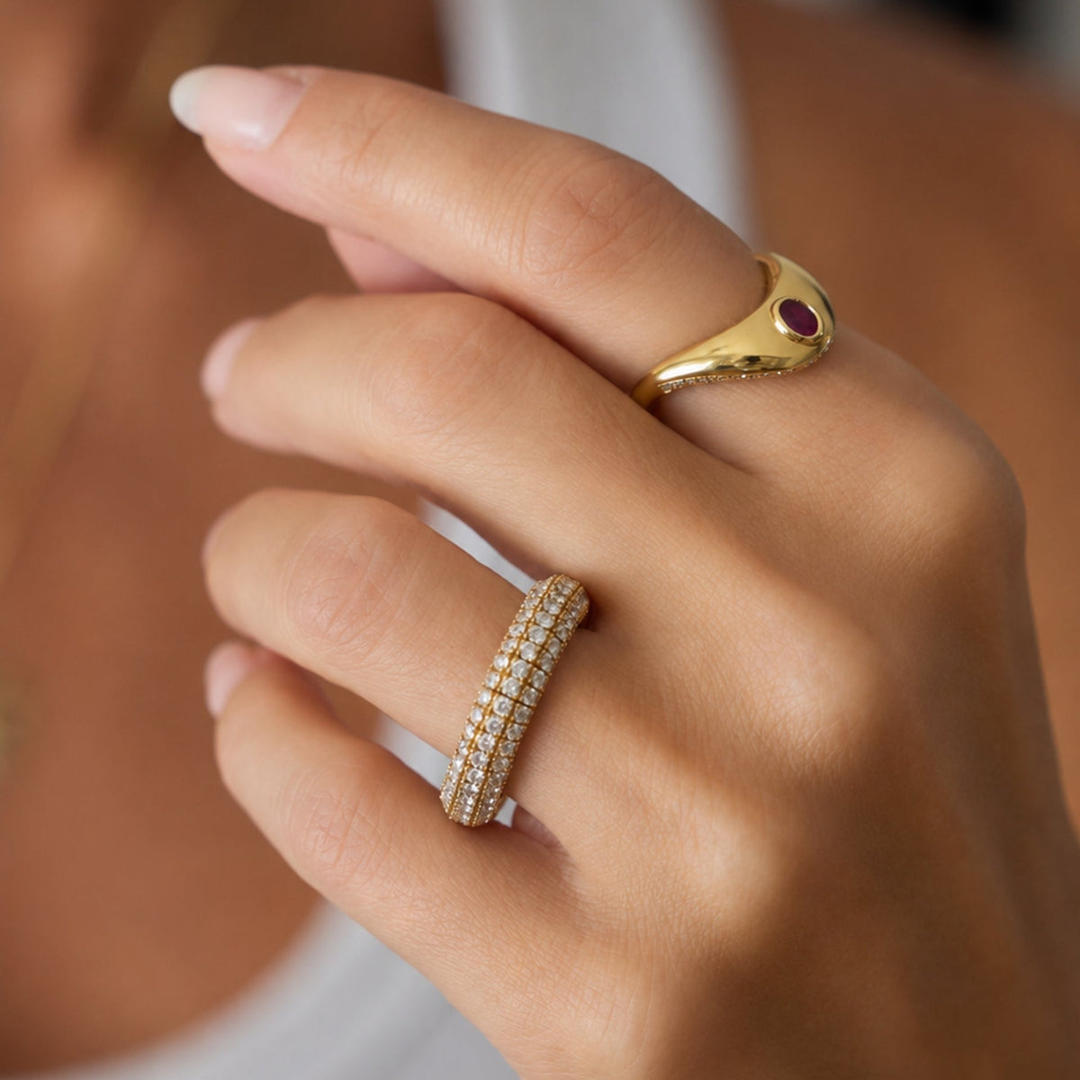 Full Pavé Diamond Flexible Band Ring, lifestyle view 1 | JJ Jewelry
