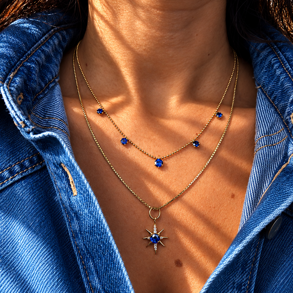 Gemstone Starburst Pendant, lifestyle view 1 | JJ Jewelry