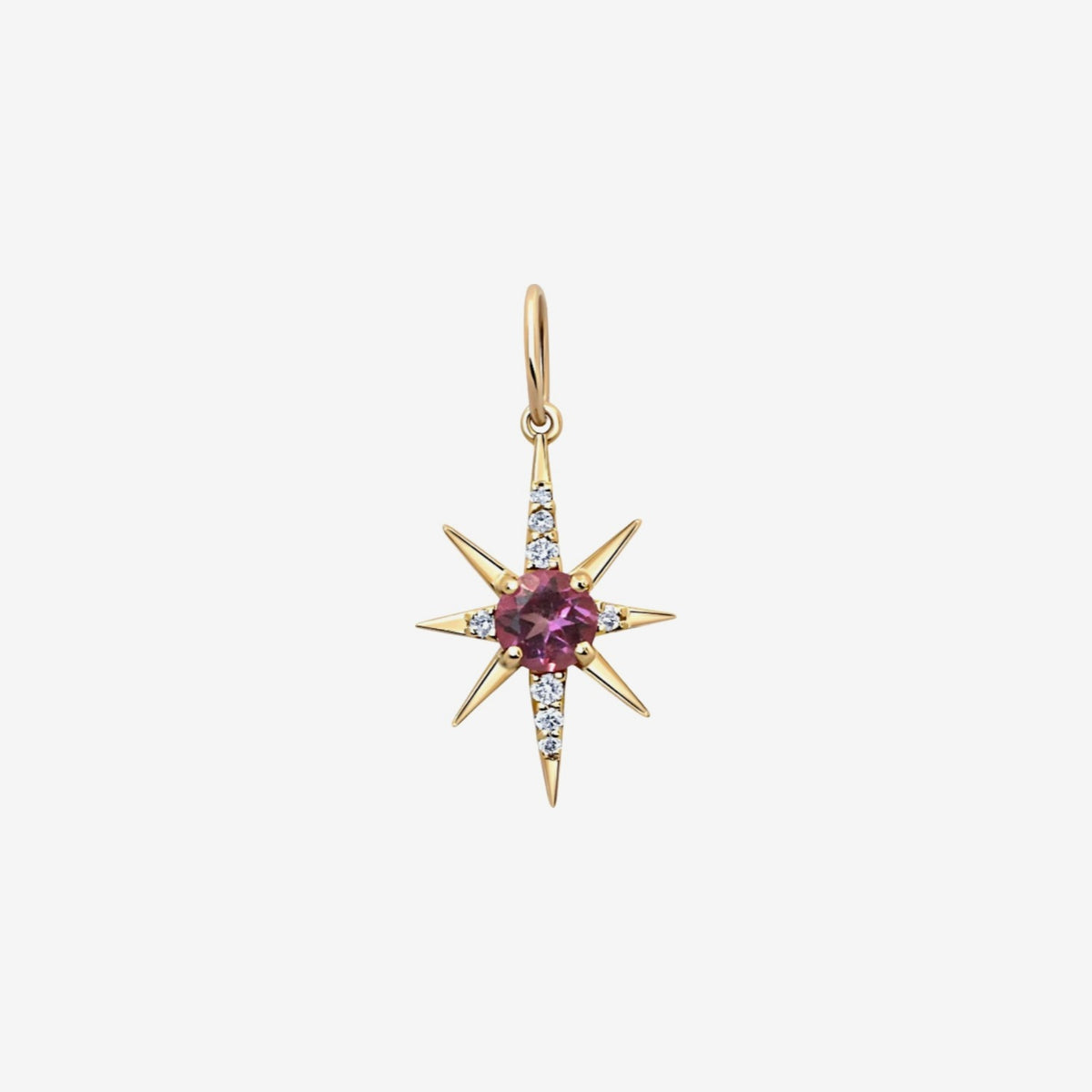Gemstone Starburst Pendant in 14K Yellow Gold, Pink Topaz, gray background | JJ Jewelry Miami