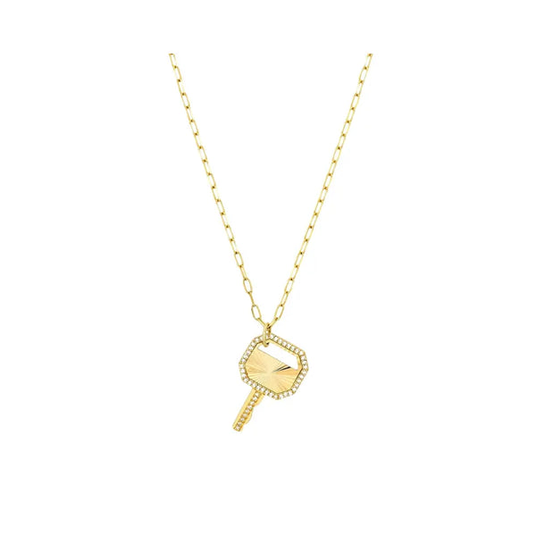 Golden Radiance Diamond Key Pendant Necklace in 18K Yellow Gold | JJ Jewelry Miami