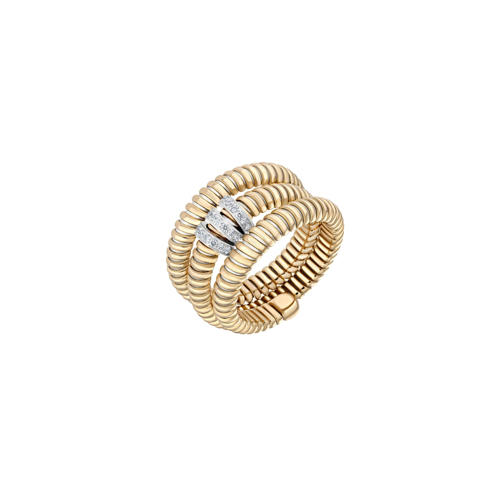 Italian flexible diamond ring in 18K yellow gold with pavé accent – JJ Jewelry