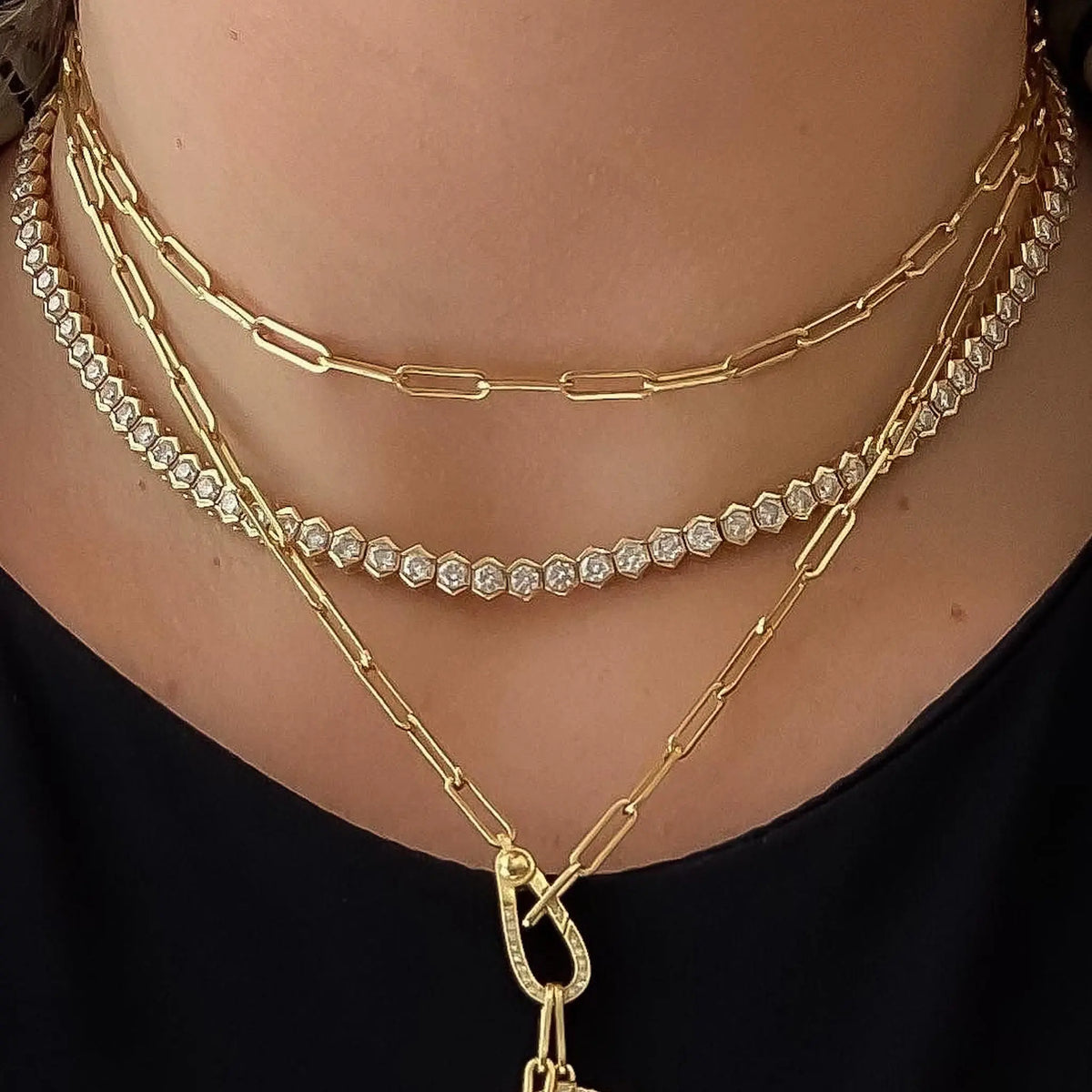 Janice Diamond Tennis Necklace in 18K Yellow Gold, view 5 | JJ Jewelry Miami