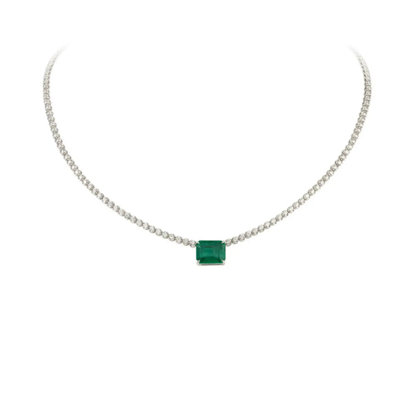 Jessica Emerald and Diamond Full Necklace in 18K White Gold | JJ Jewelry Miami
