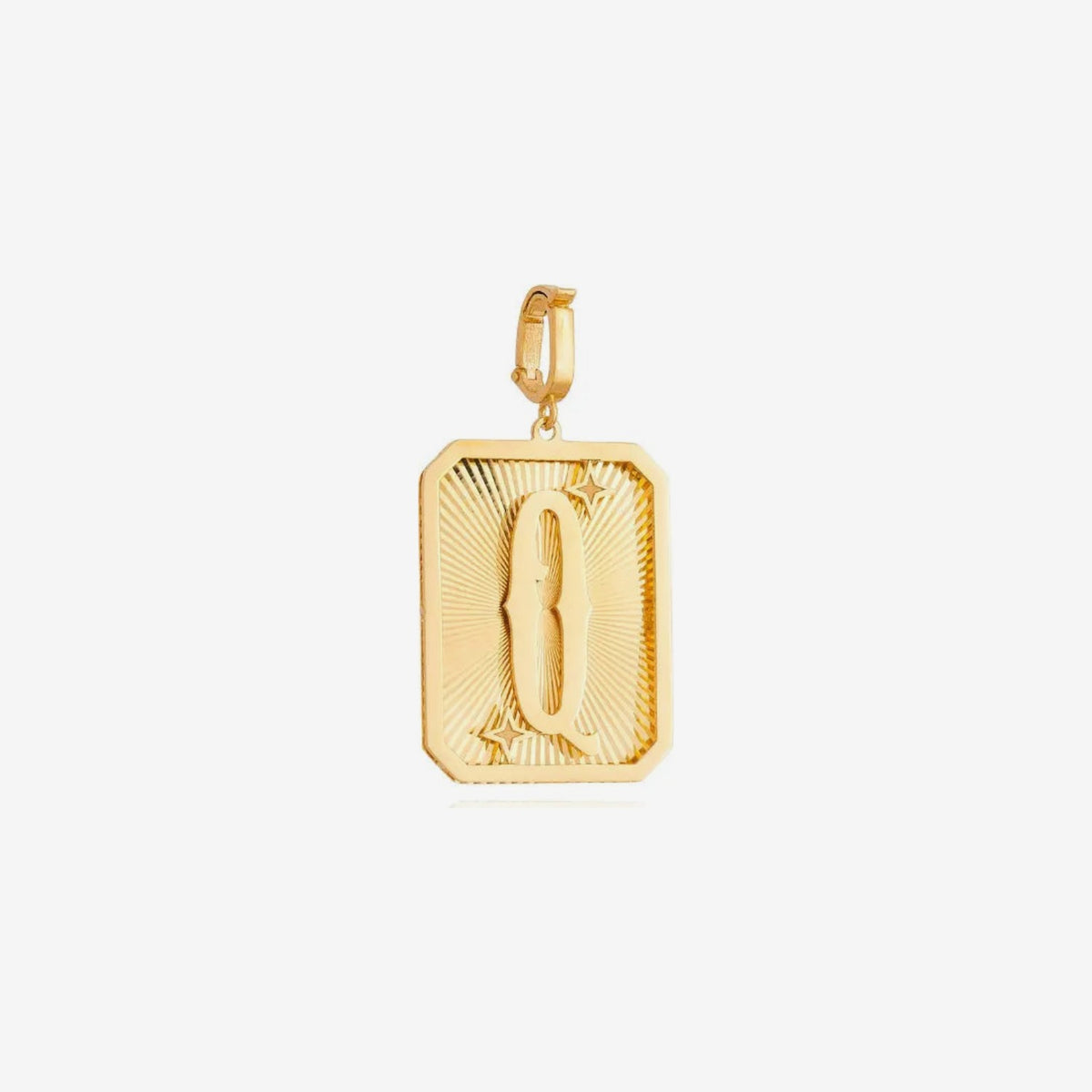 Large Initial Medal Pendant in 18K Yellow Gold, letter Q | JJ Jewelry Miami