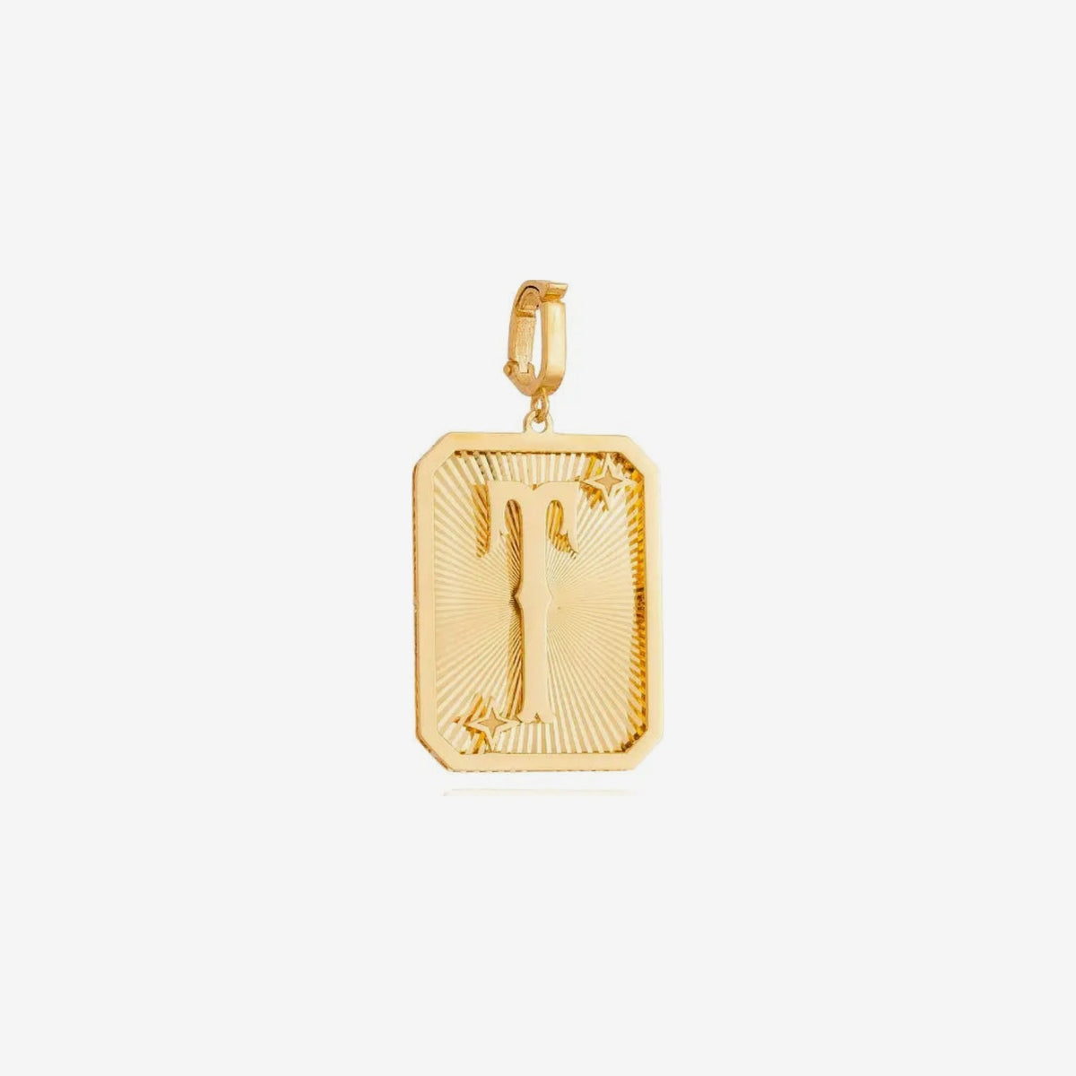 Large Initial Medal Pendant in 18K Yellow Gold, letter T | JJ Jewelry Miami