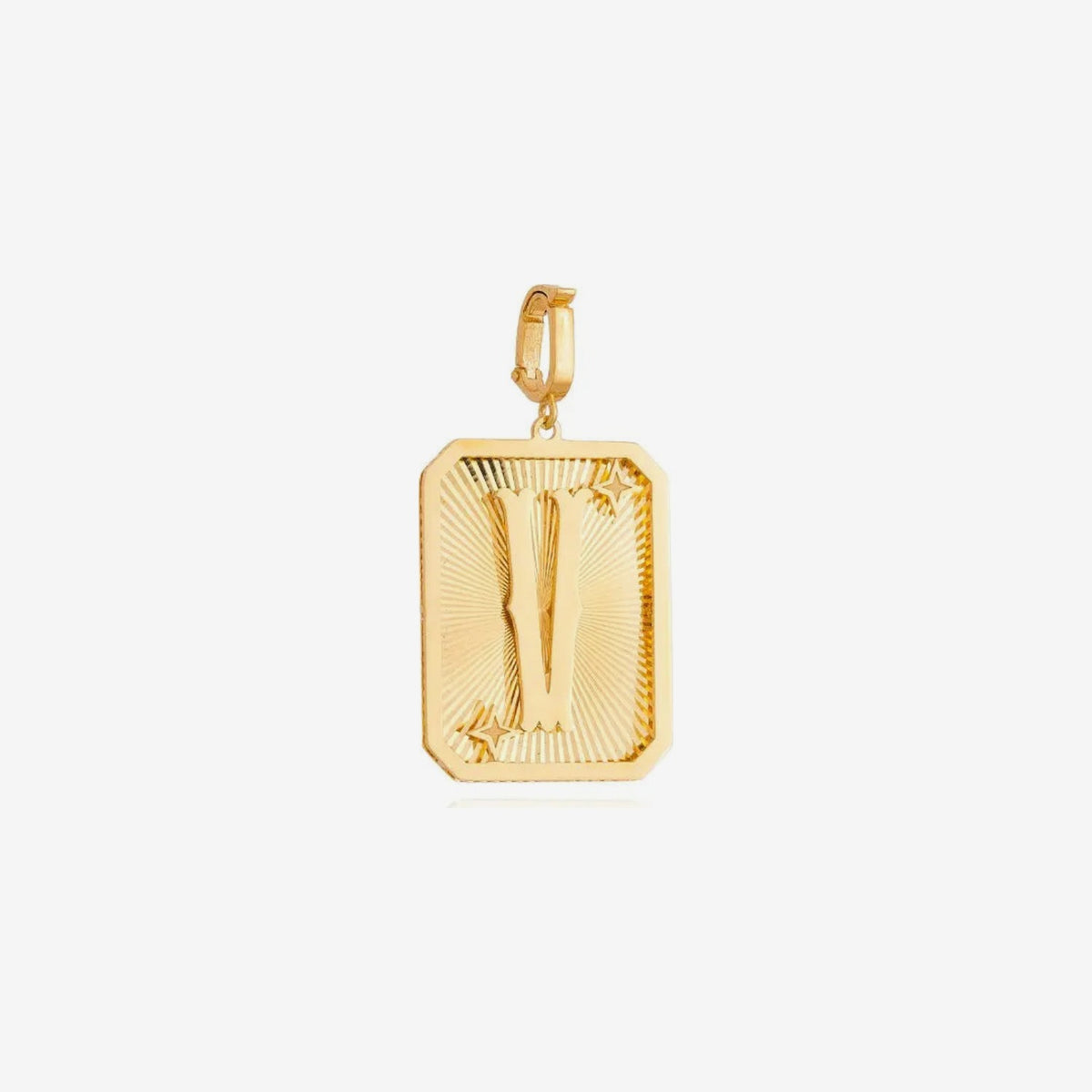 Large Initial Medal Pendant in 18K Yellow Gold, letter V | JJ Jewelry Miami
