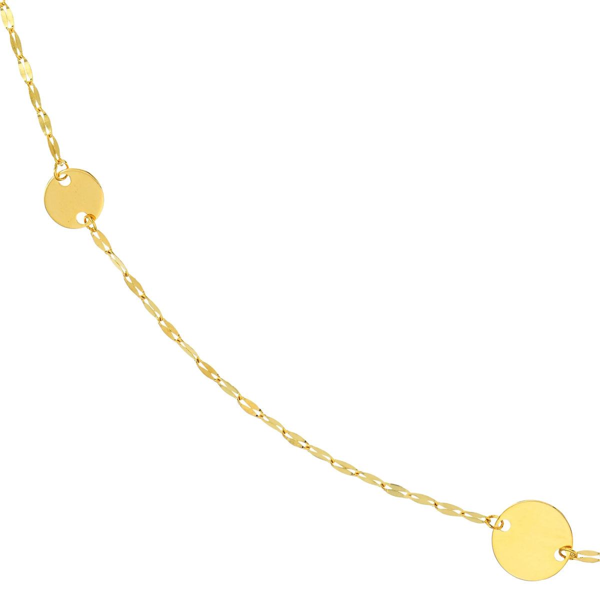 Long Disc Necklace in 14K Yellow Gold, angle 2 | JJ Jewelry Miami