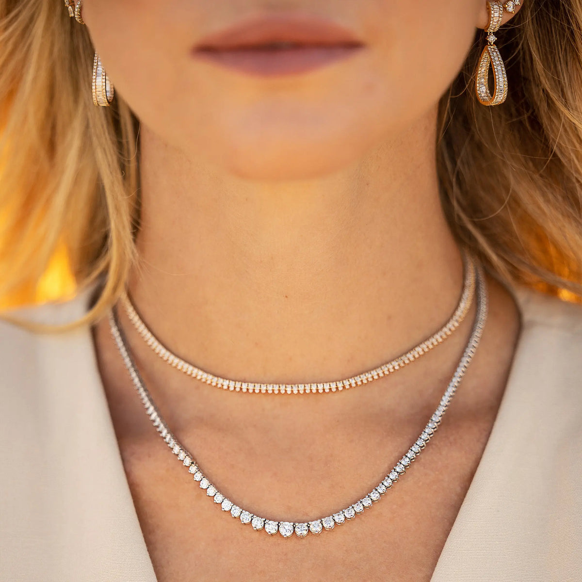 Lorena Diamond Tennis Necklace in 18K Gold, view 1 | JJ Jewelry Miami