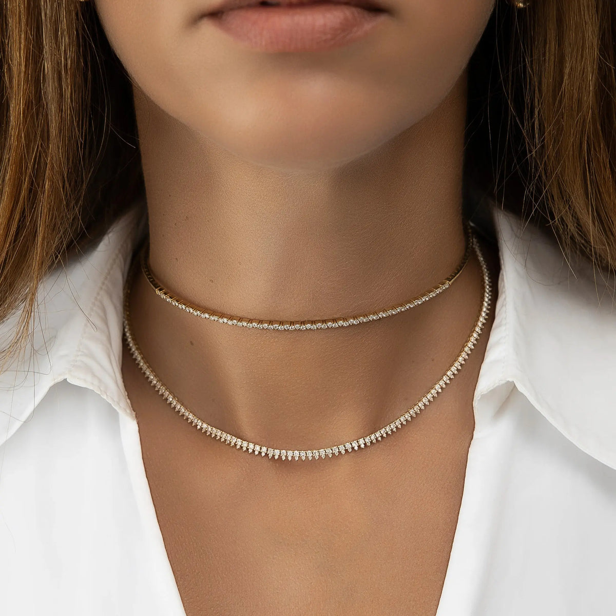 Lorena Diamond Tennis Necklace in 18K Gold, view 4 | JJ Jewelry Miami