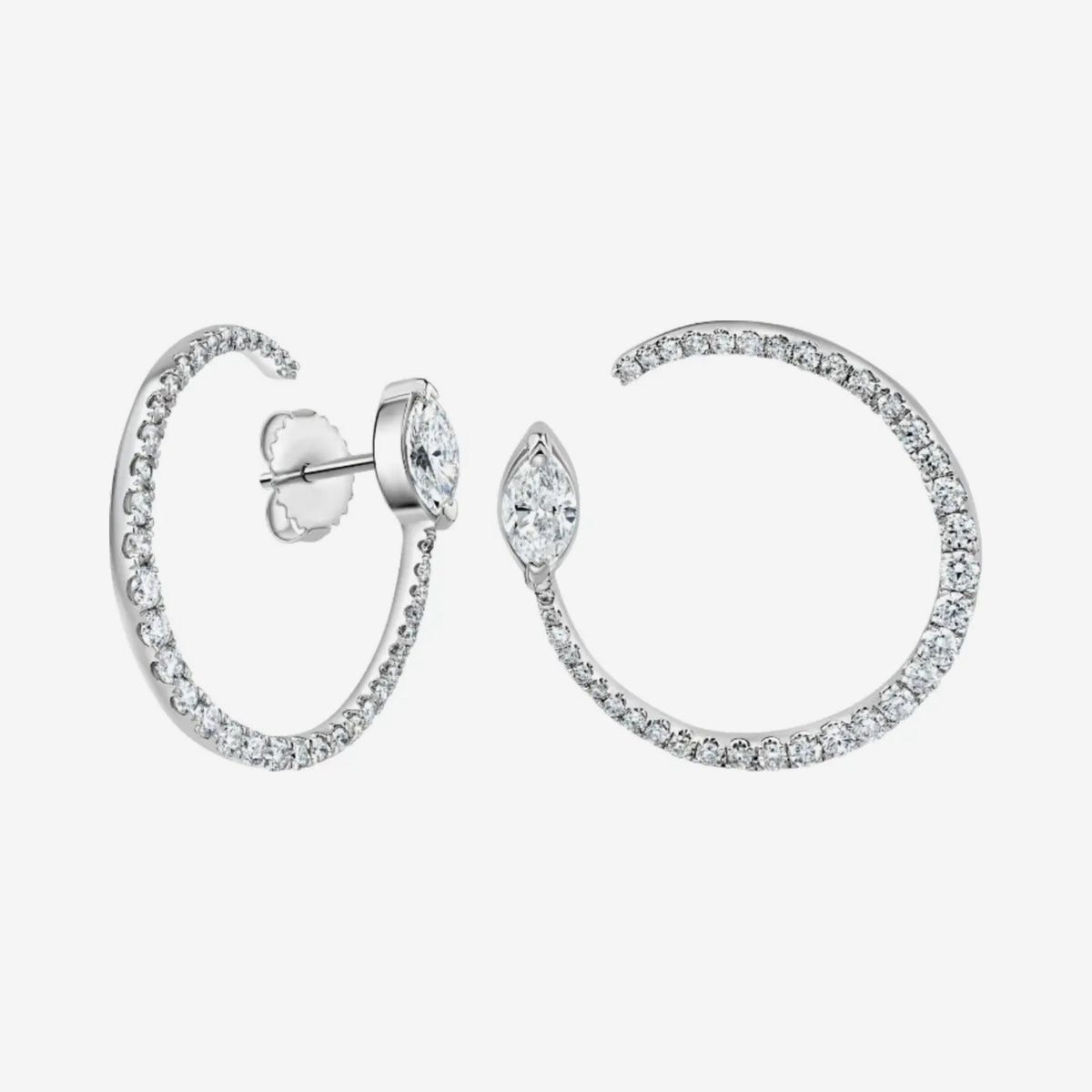Marquise Diamond Garland Earrings in 18K White Gold, gray background | JJ Jewelry Miami