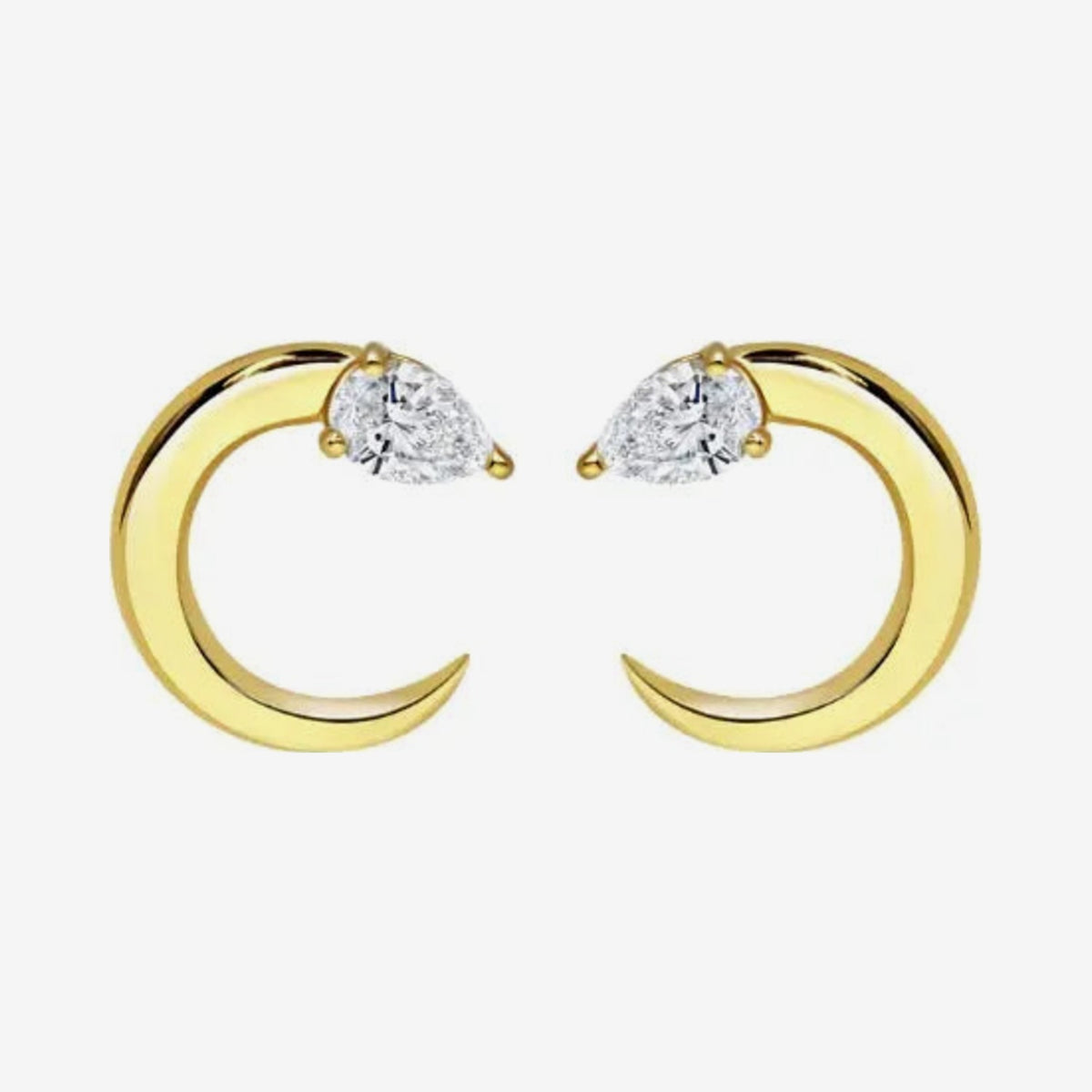 Moon Pear Diamond Earring in 18K Yellow Gold, gray background | JJ Jewelry Miami