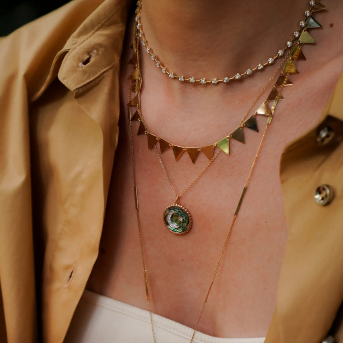 Moonlit Dream Abalone Pendant Necklace in 14K Yellow Gold, view 1 | JJ Jewelry Miami