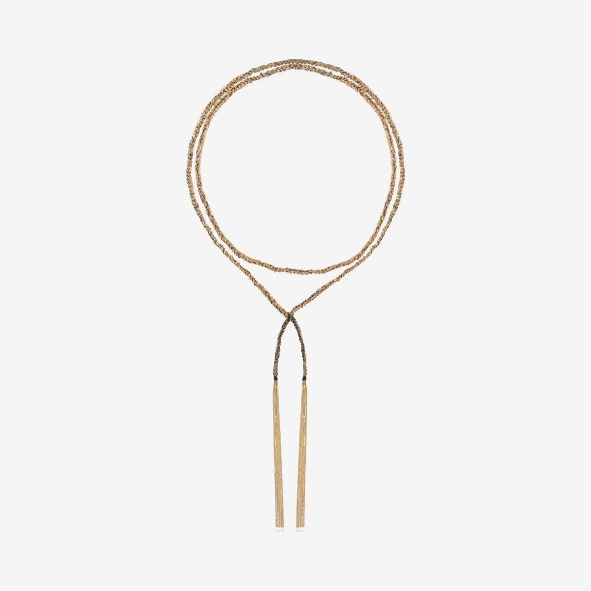 Morocco Silk Scarf Necklace in Gold-Dipped Silver, angle 6, gray background | JJ Jewelry Miami