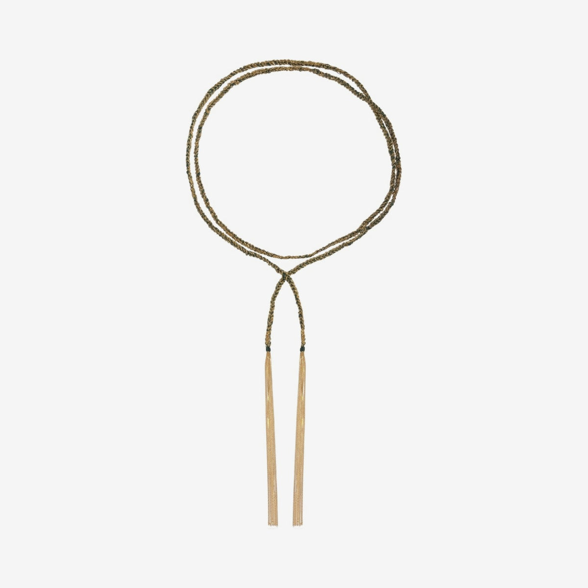 Morocco Silk Scarf Necklace in Gold-Dipped Silver, angle 9, gray background | JJ Jewelry Miami