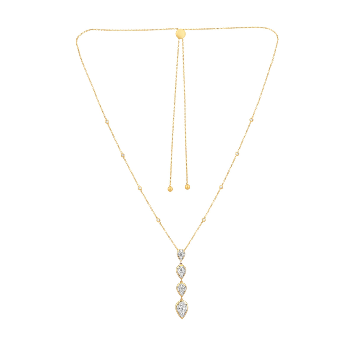 Mosaic Diamond Lariat Necklace in 18K Yellow Gold | JJ Jewelry Miami