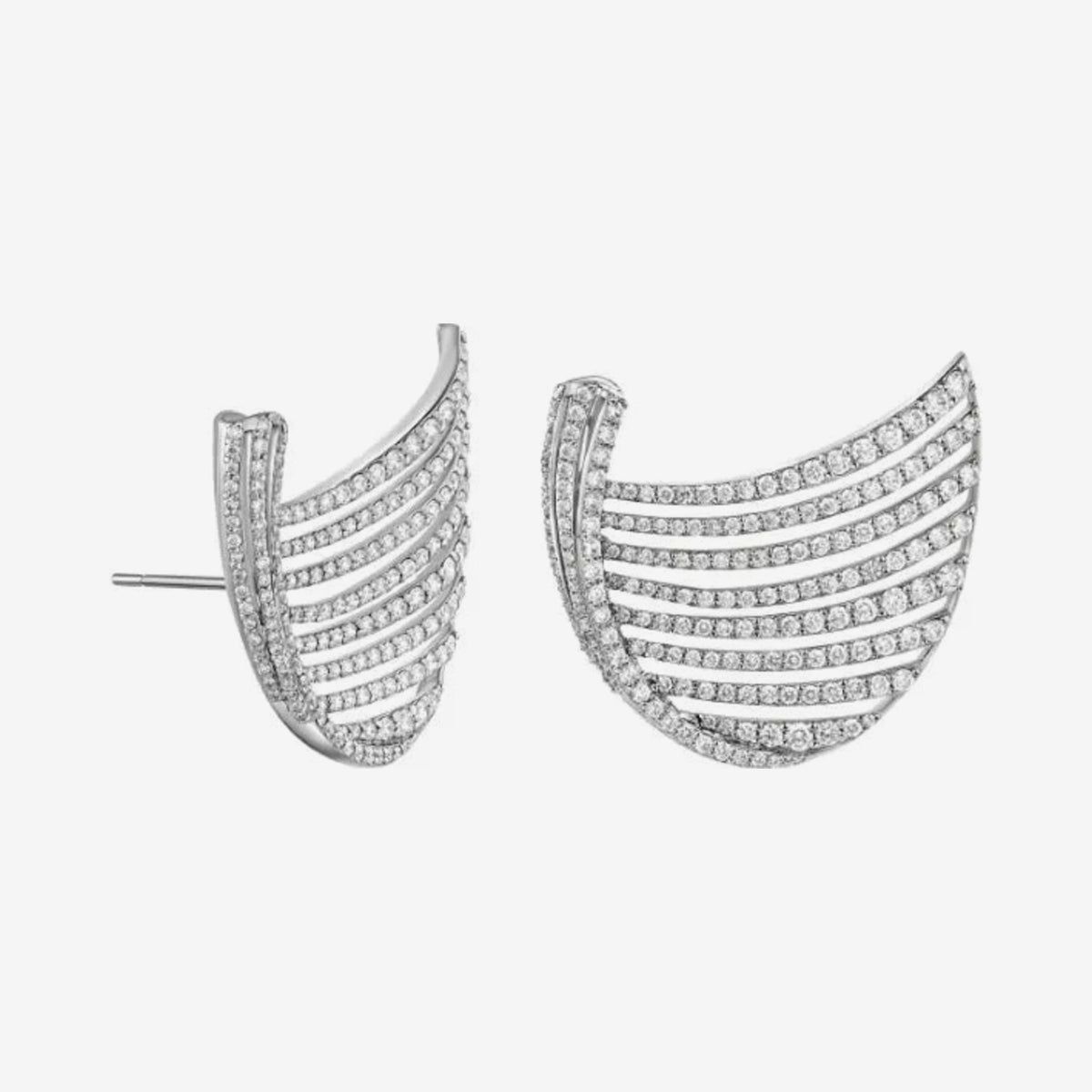 Multi-Line Diamond Earrings in 18K White Gold, gray background | JJ Jewelry Miami