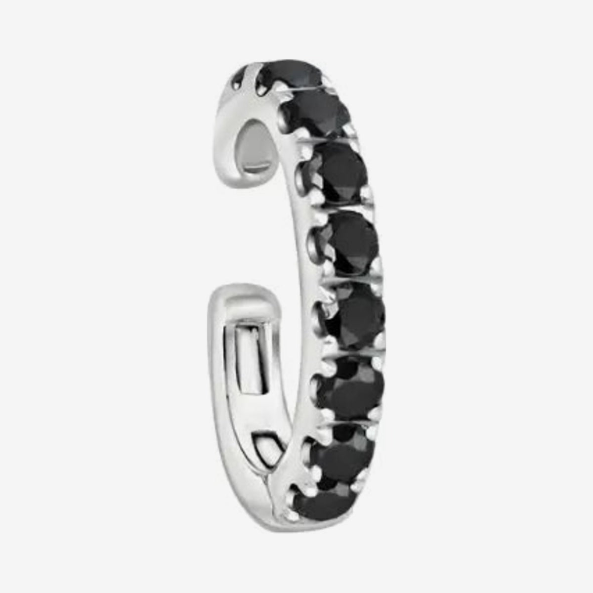 Nine Diamond Ear Cuff in 18K White Gold with Black Diamond, gray background | JJ Jewelry Miami