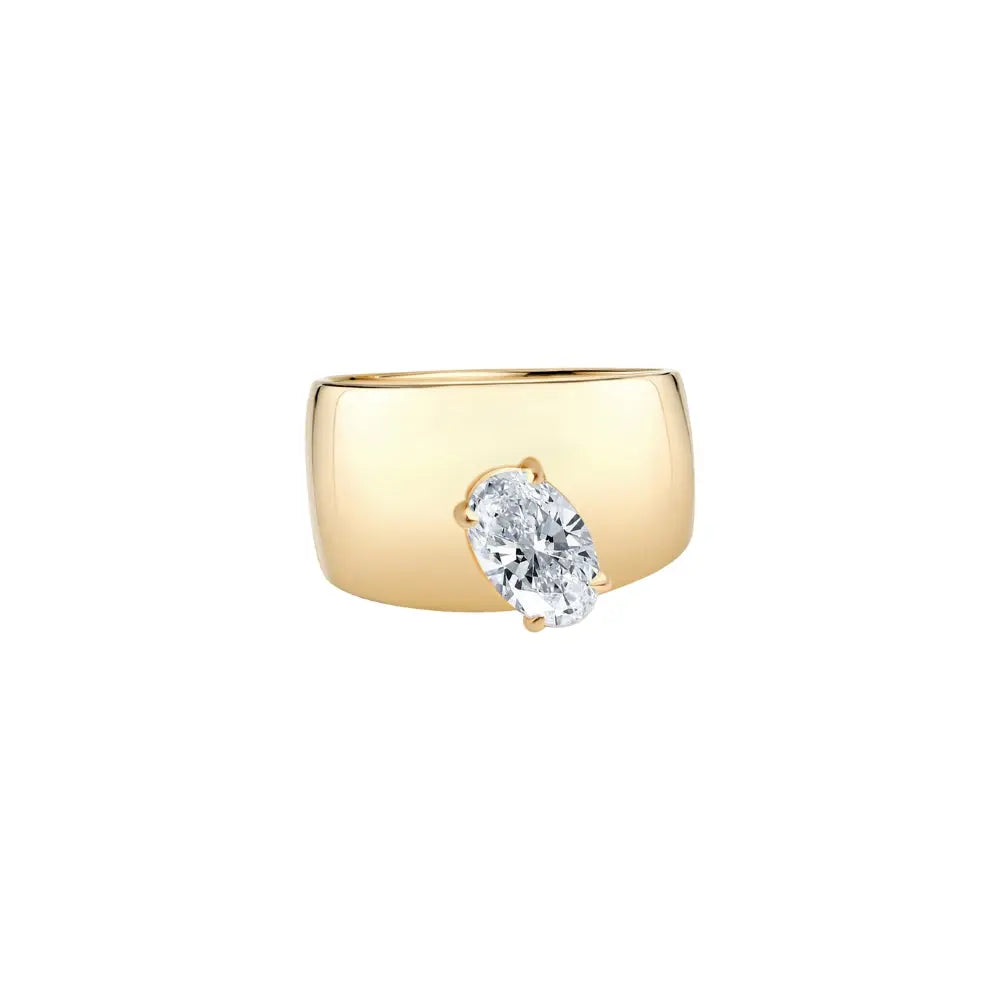 Oval diamond statement ring in 18K yellow gold by JJ Jewelry