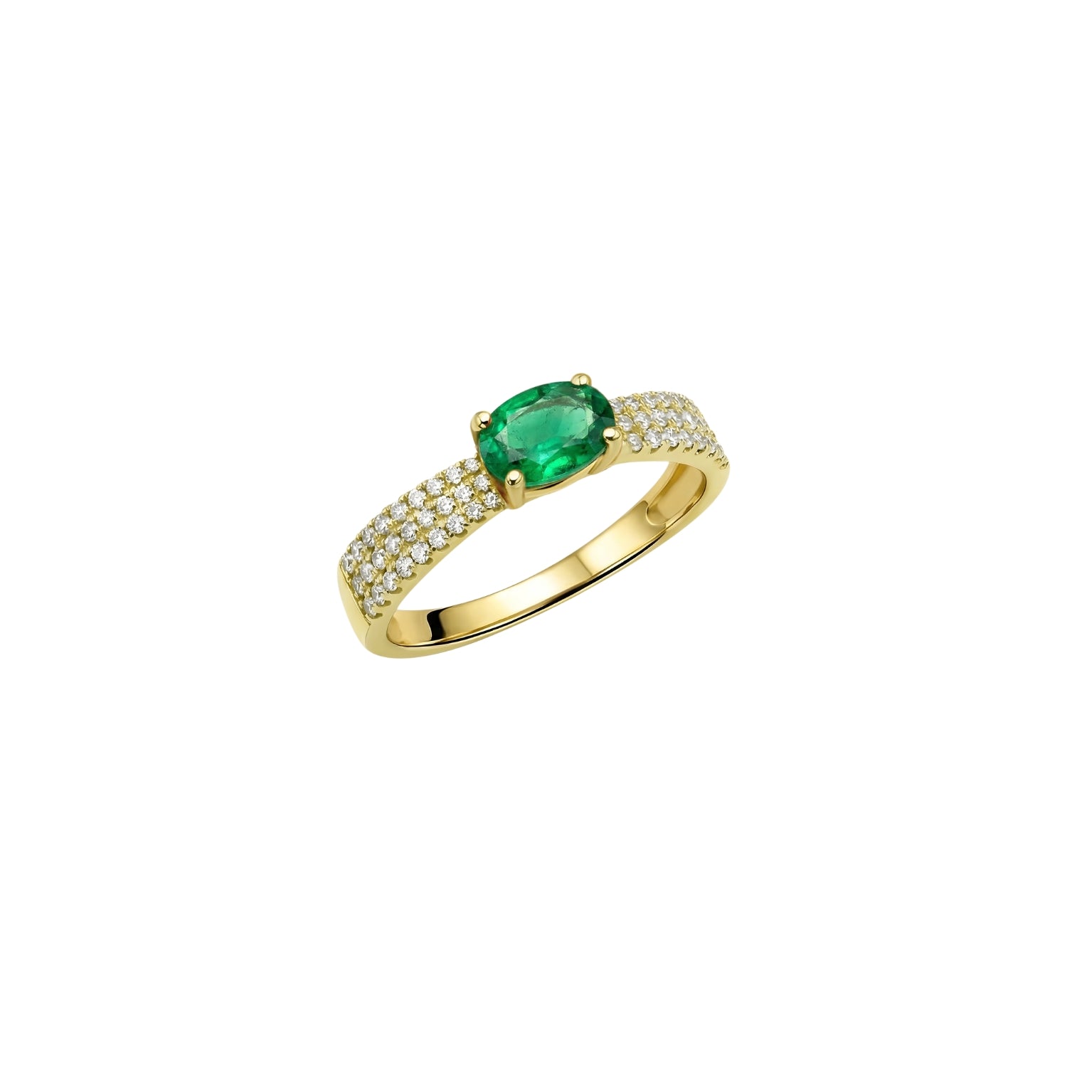 Oval emerald and diamond small ring in 18K gold – JJ Jewelry Miami