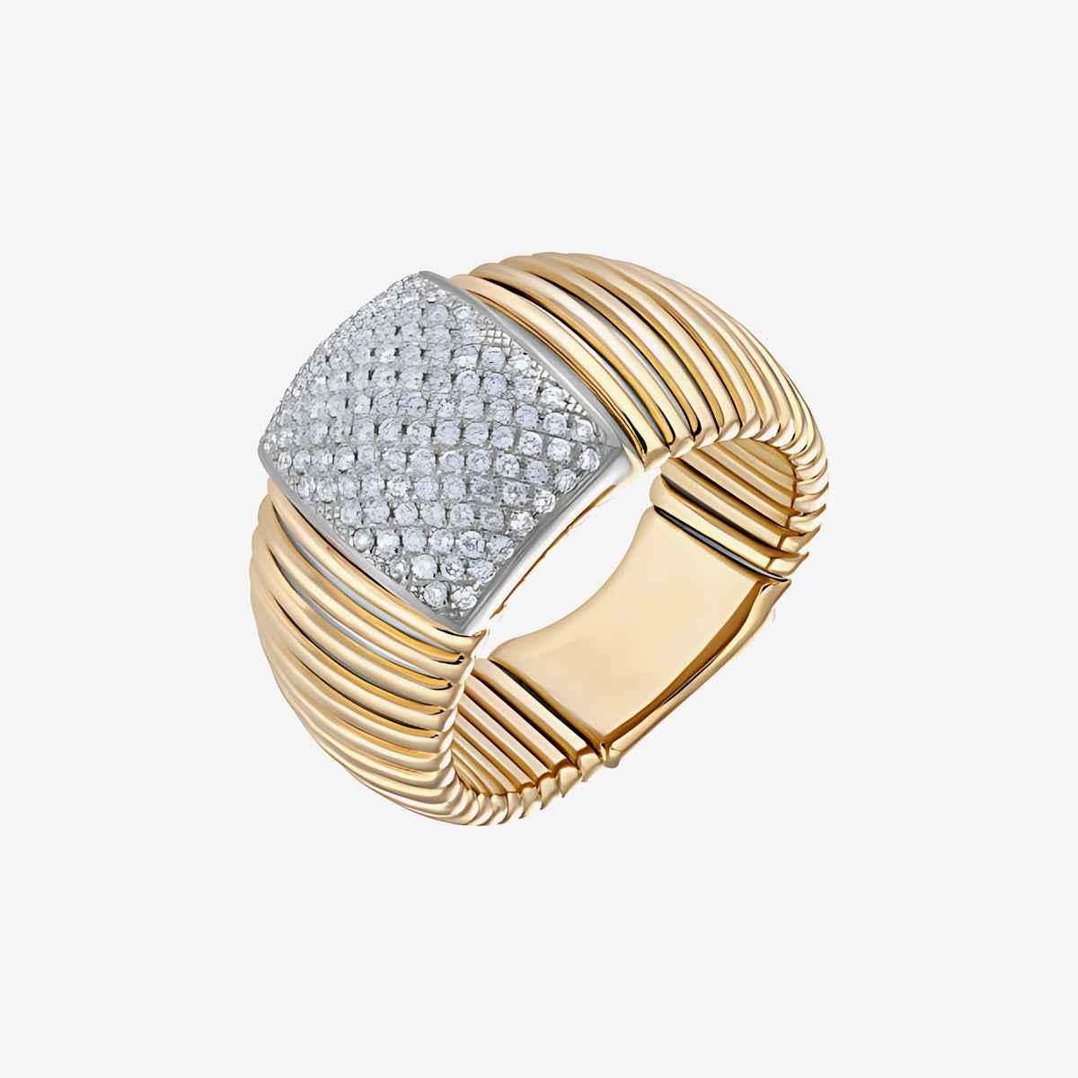 Pavé Block Flex Italian Ring in 18K Yellow Gold | JJ Jewelry