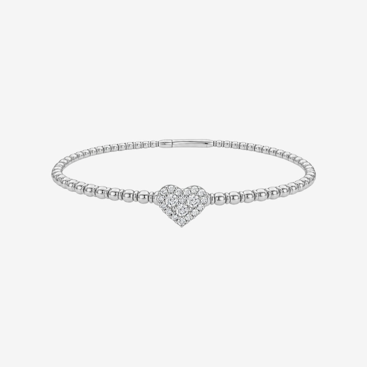 Pavé Diamond Heart Flexible Bangle in 18K white gold | JJ Jewelry