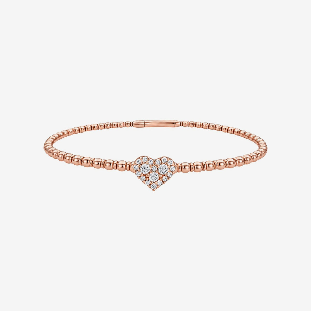 Pavé Diamond Heart Flexible Bangle in 18K rose gold | JJ Jewelry