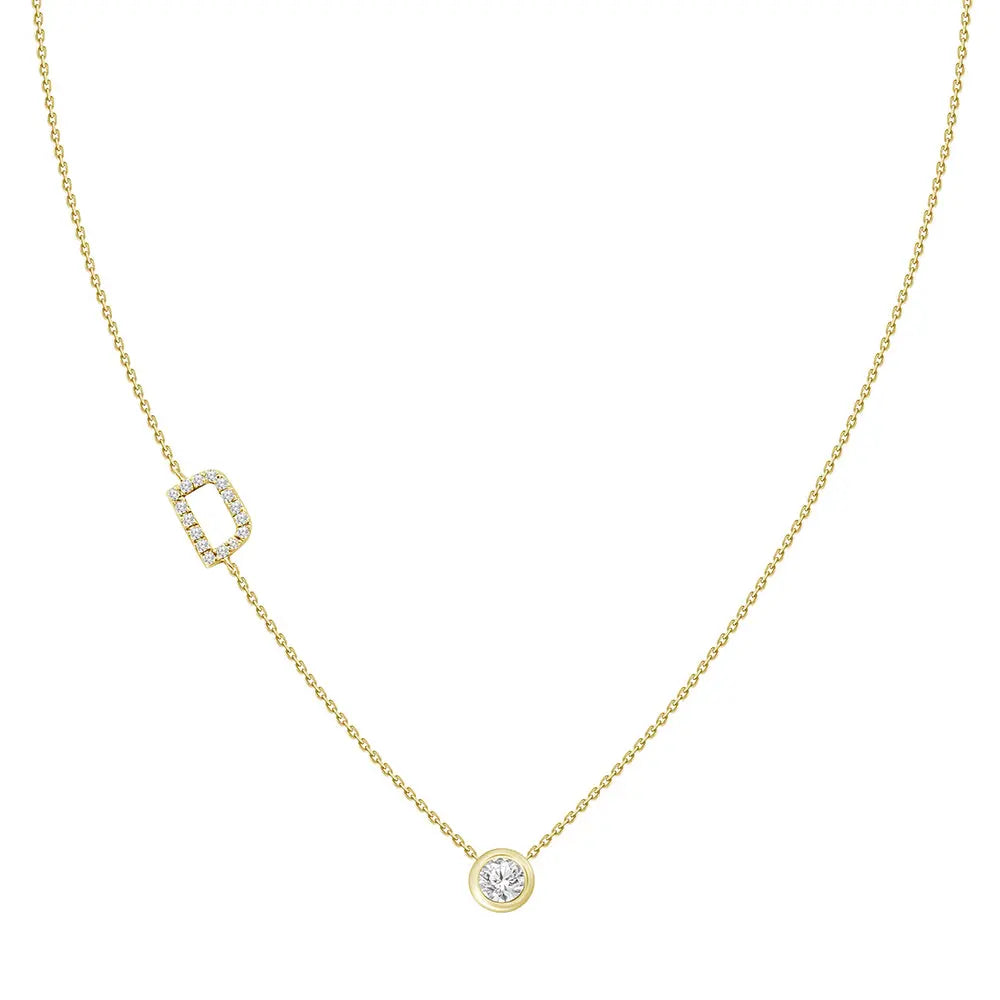 Pavé Diamond Initial Necklace, Letter D, in 18K Yellow Gold | JJ Jewelry Miami