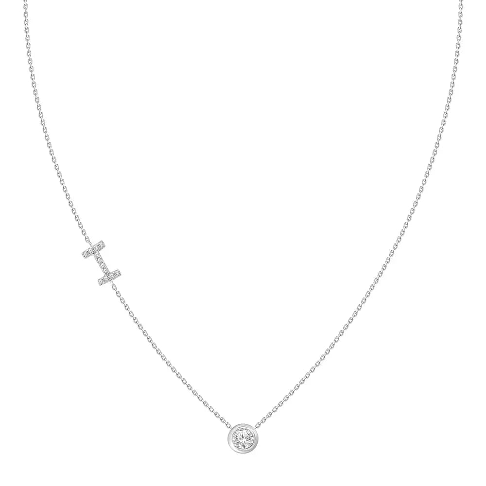 Pavé Diamond Initial Necklace, Letter I, in 18K White Gold | JJ Jewelry Miami