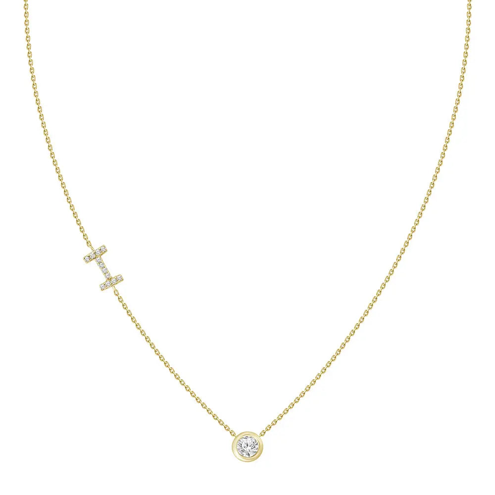 Pavé Diamond Initial Necklace, Letter I, in 18K Yellow Gold | JJ Jewelry Miami