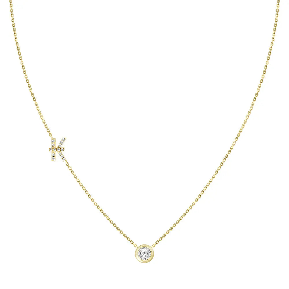 Pavé Diamond Initial Necklace, Letter K, in 18K Yellow Gold | JJ Jewelry Miami
