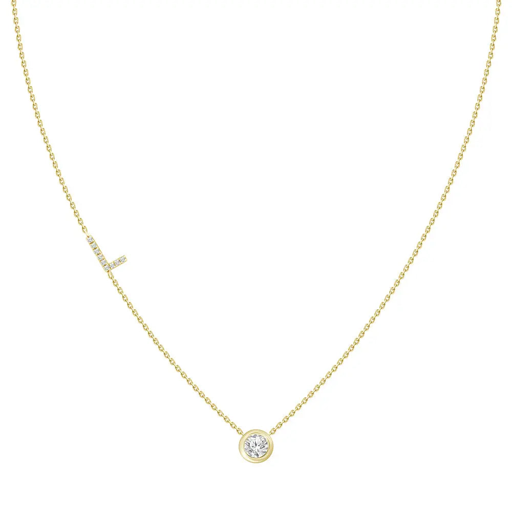 Pavé Diamond Initial Necklace, Letter L, in 18K Yellow Gold | JJ Jewelry Miami