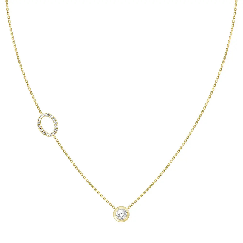 Pavé Diamond Initial Necklace, Letter O, in 18K Yellow Gold | JJ Jewelry Miami