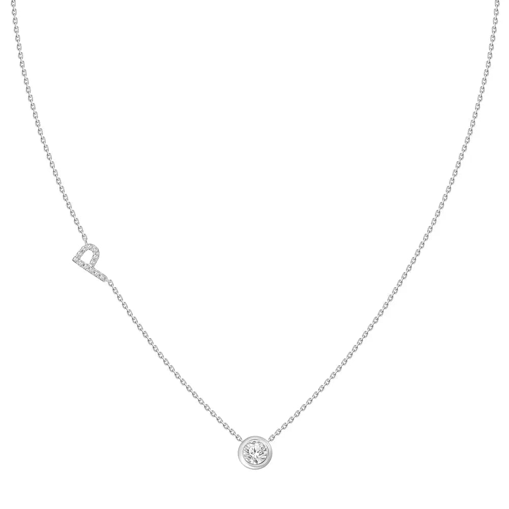 Pavé Diamond Initial Necklace, Letter P, in 18K White Gold | JJ Jewelry Miami