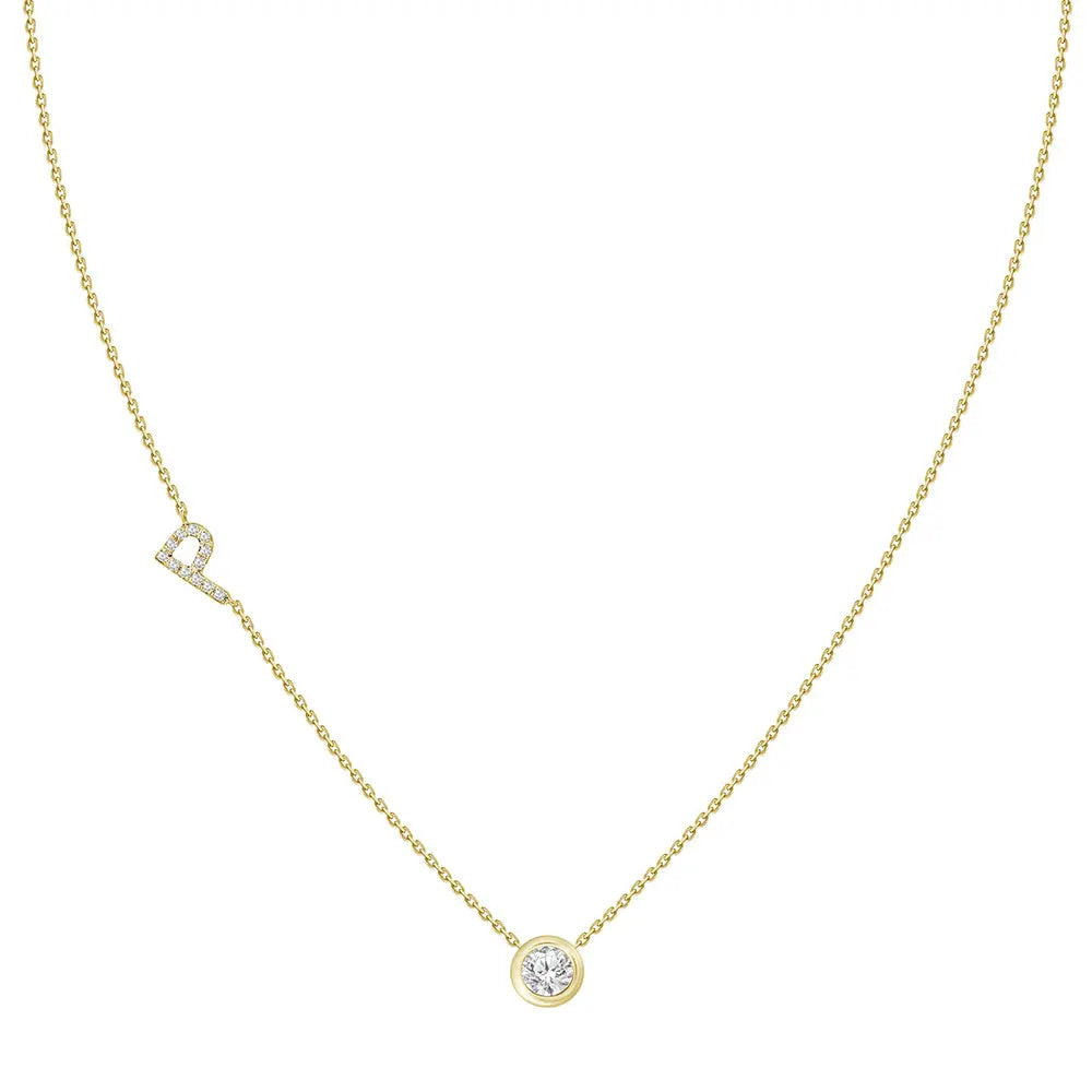 Pavé Diamond Initial Necklace, Letter P, in 18K Yellow Gold | JJ Jewelry Miami