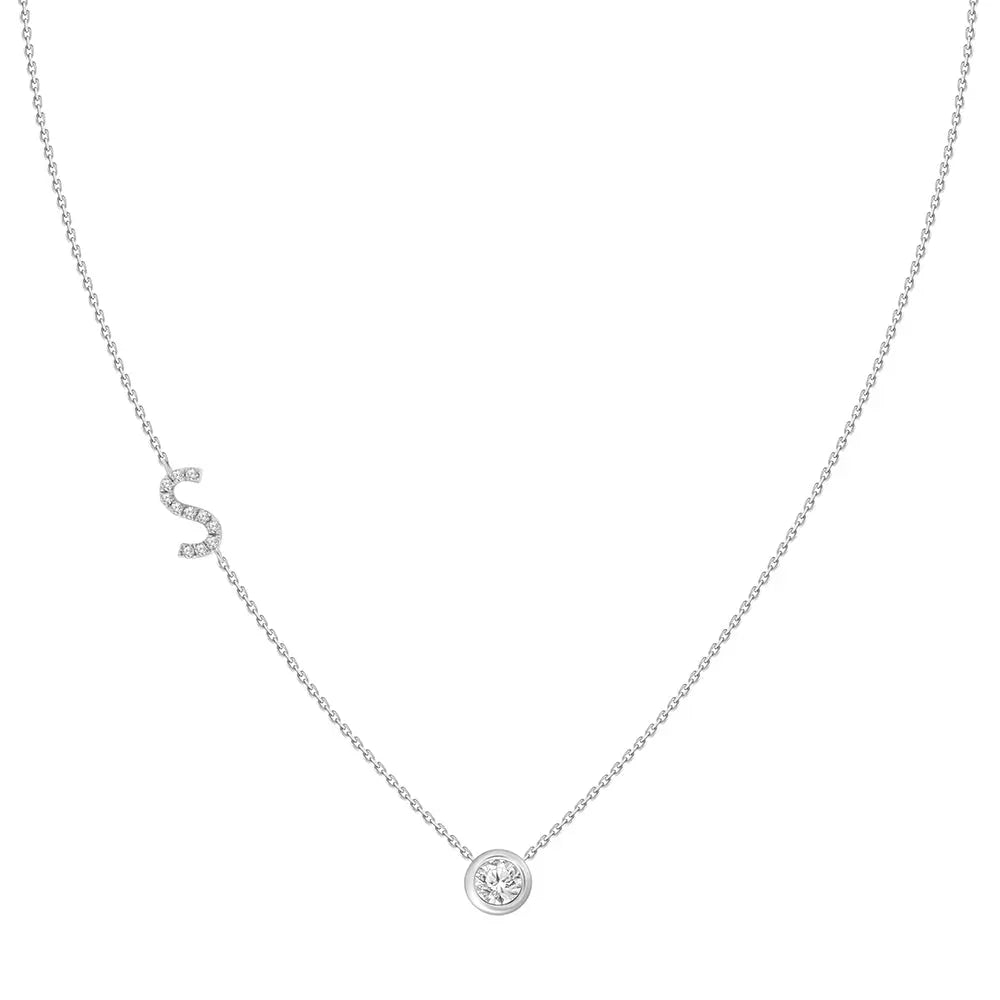 Pavé Diamond Initial Necklace, Letter S, in 18K White Gold | JJ Jewelry Miami