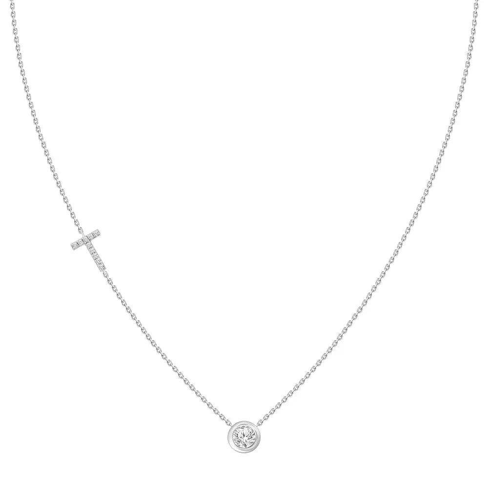 Pavé Diamond Initial Necklace, Letter T, in 18K White Gold | JJ Jewelry Miami